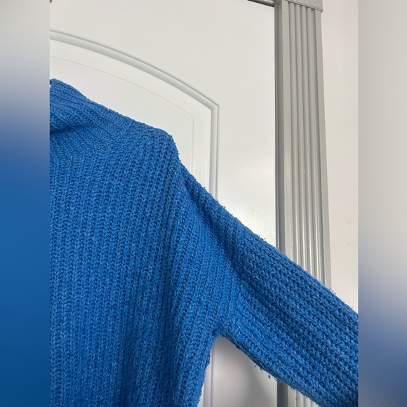 Anthropologie Cobalt Blue Funnel Neck Sweater Ribbed Mock Neck size small bright - Picture 6 of 14